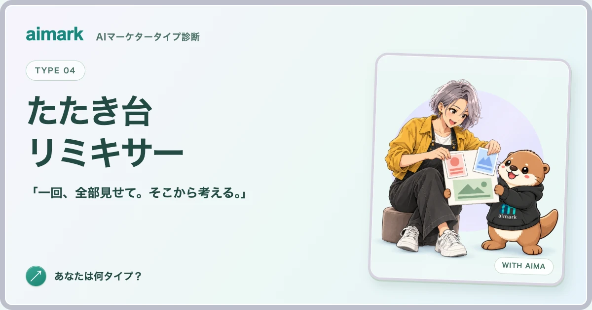 「たたき台リミキサー」のキャラクターとカワウソのアイマ。